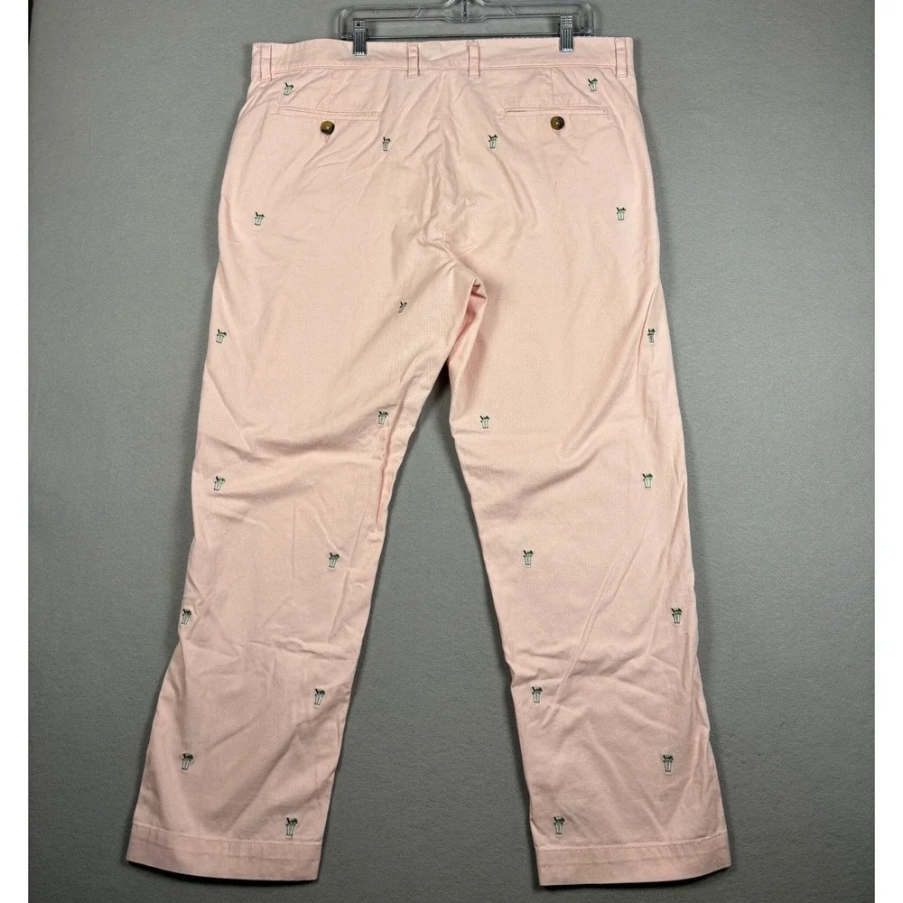 Alan Flusser Embroidered Cocktail Chino Pants 40 Pink Stretch Cotton Summer Mens